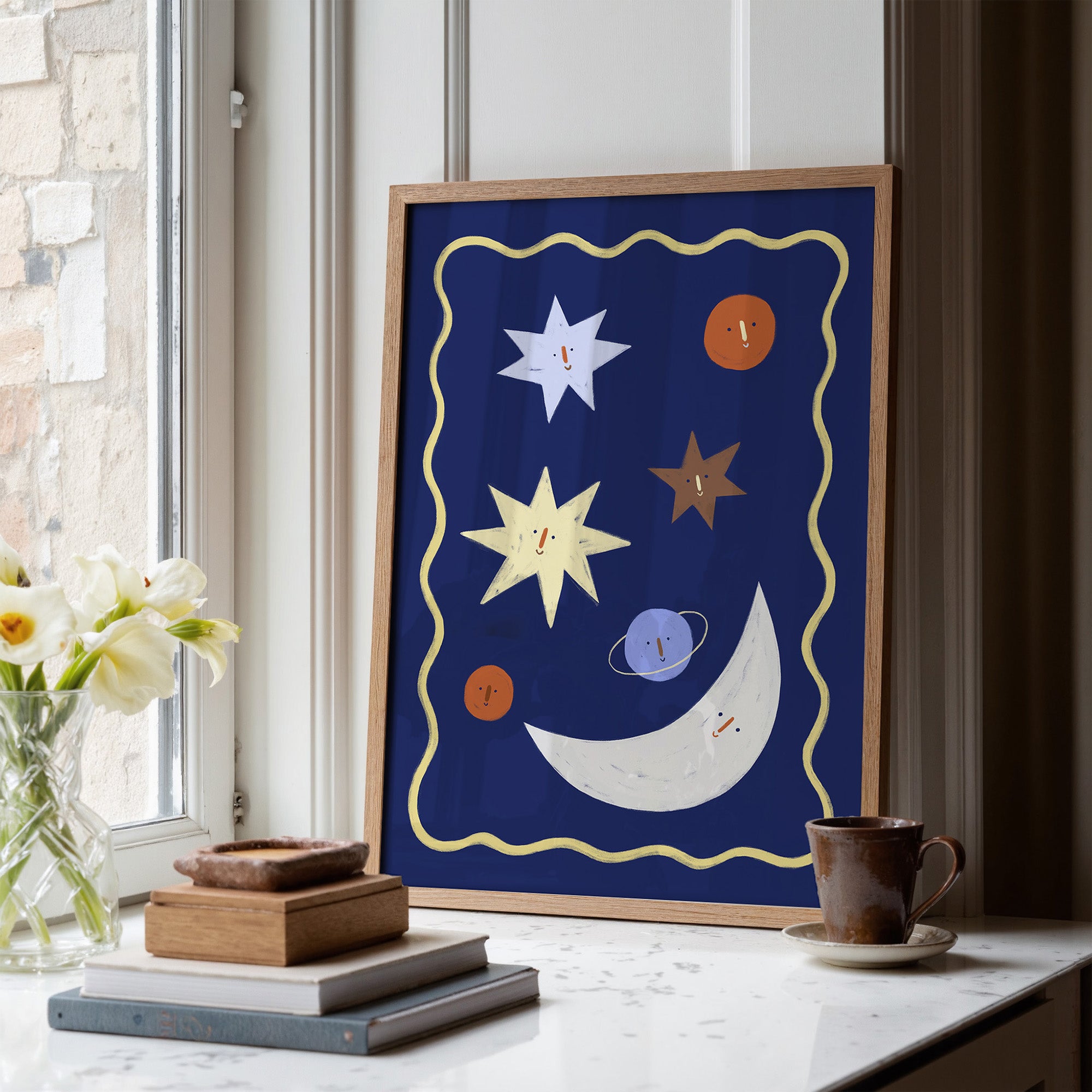 Moon and Stars - Nursery Space Print de Artă