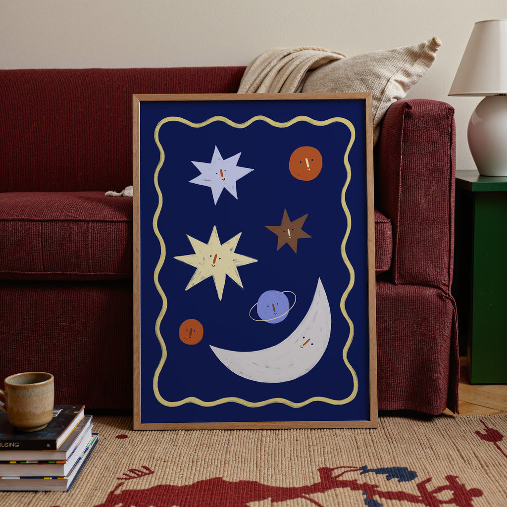 Moon and Stars - Nursery Space Print de Artă