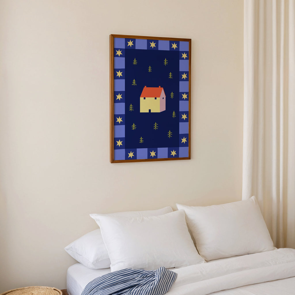 Whimsical House by Night Print de Artă