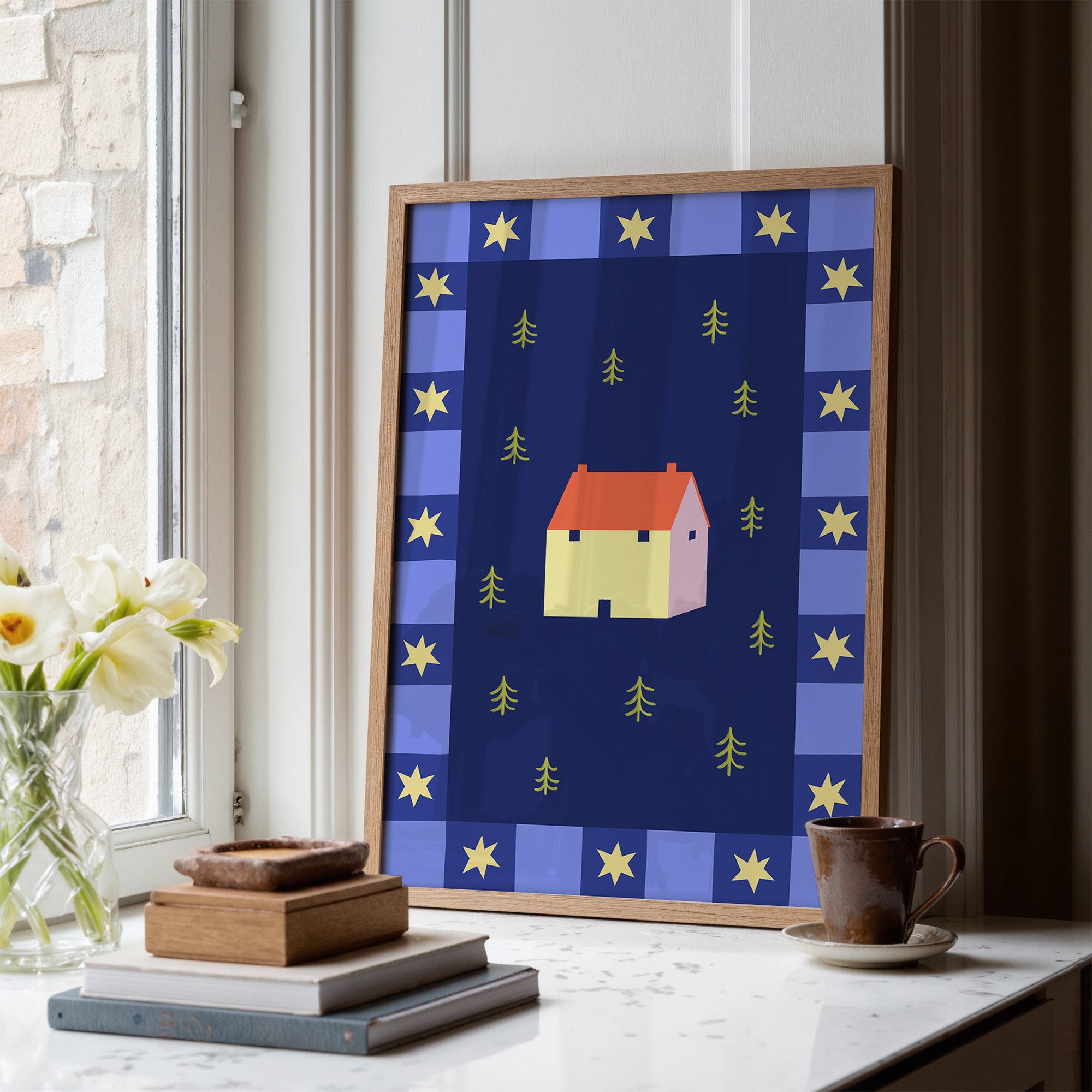 Whimsical House by Night Print de Artă