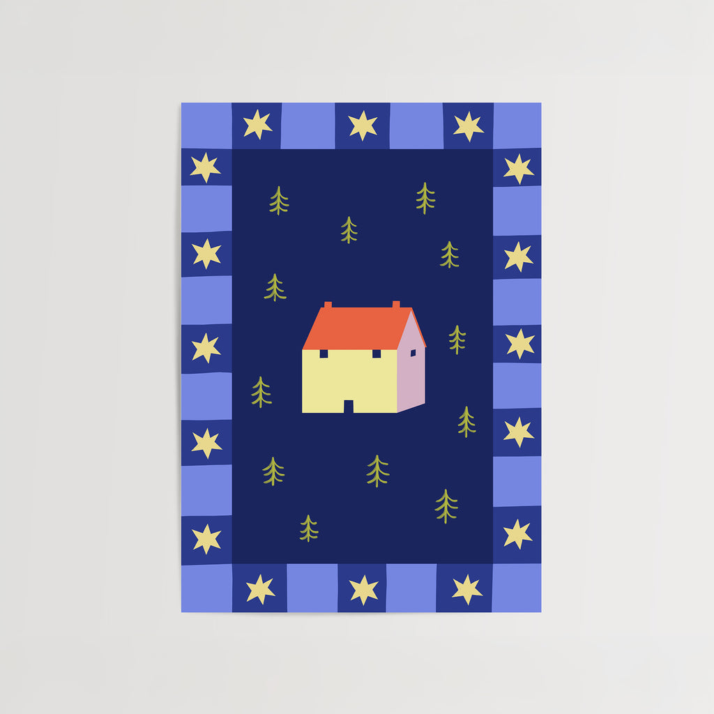 Whimsical House by Night Print de Artă